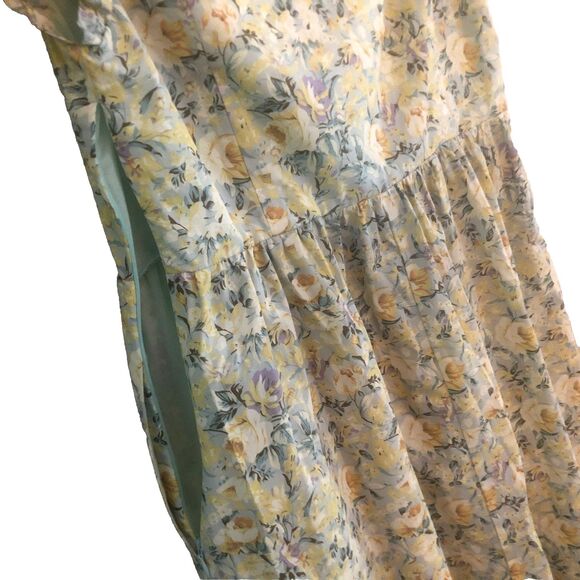 OPT Kate Dress Womens Size M Cotton Floral Midi Ruffle Neckline Garden Girl - Picture 10 of 15